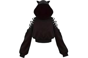 Xumplo Sudadera corta con capucha para niñas y adolescentes, con orejas de gato, punk, gótico, color negro, talla 8-16 años
