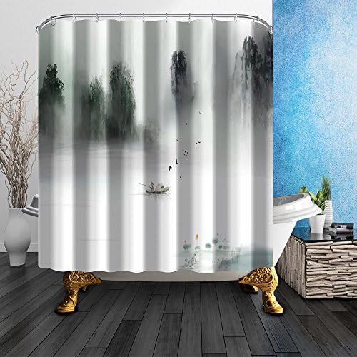 MIWANG Skiff Printing Waterproof Shower Curtain, Bathroom Curtain Hanging Curtain, Contains 12 Hooks, 100% Polyester, W180*H210cm