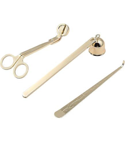 QeeHeng Kit 3 Outils Bougie Doré En Inox – Éteignoir, Coupe-Mèche & Cuillère, Accessoire Entretien Bougie Élégant