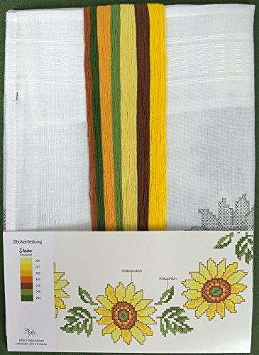 Stickpackung SONNENBLUMEN / Komplettes Vorgezeichnetes Tischdecken Set zum Sticken / Blumen Stickset mit Stickvorlage für Erwachsene / Sticken im Kreuzstich - 3