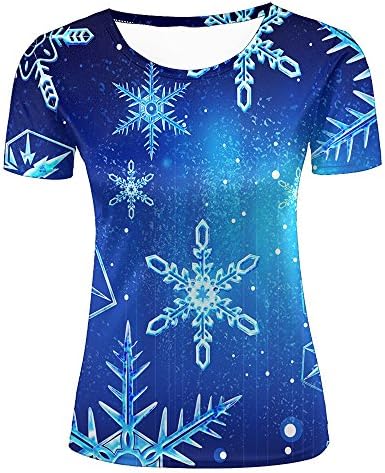 Womens T-Shirt 3D Print Snowflake Christmas Solstice Short Sleeve T-Shirts Top For Summer Casual Round Neck Couple Tees Tops M