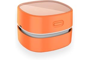 ODISTAR Mini aspirateur de Bureau, économiseur d'énergie avec Fonction d'arrêt Automatique, Haute Endurance jusqu'à 400 Minutes, Design sans Fil et Rotatif à 360° pour Clavier/Bureau (Charge Orange)