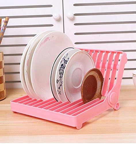 Dish Plate Drying Rack, Water Drain Bowl Rack Tableware Storage Dish Plate Shelf Rack Kitchen Food Tool by ZJENE (21*16*3cm, Pink)