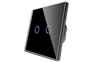 CNBINGO Double Dimmer Switch for LED Lights, Black Touch Light Switch, No Neutral Wire Required, Tempered Glass Panel with LED Backlight, 2-Gang 1-Way, AC 240V 500W