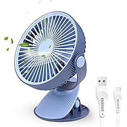 FOCHEA Ventilateur USB, Mini Ventilateur Silencieux Portable Rechargeable, Rotation 360° de Ventilateur à Pince pour Maison, Bureau,Poussette, Voiture, Voyage,Camping (Bleu)