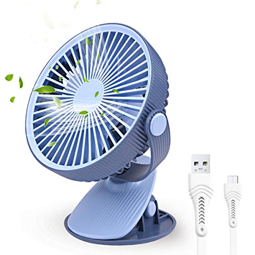 FOCHEA Ventilateur USB, Mini Ventilateur Silencieux Portable Rechargeable, Rotation 360° de Ventilateur à Pince pour Maison, Bureau,Poussette, Voiture, Voyage,Camping (Bleu)