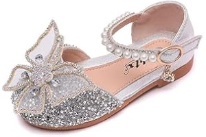 OFANYIA Toddler Girls Princess Dress Shoes Sequins Butterfly Mary Jane Wedding Party Bridesmaids Low Heels Dance Birthday Sandals Special Occasion Shoes Ballet Flats Shoes for Children