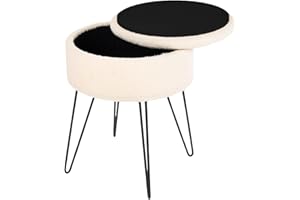 OHS Boucle Cream Footstool, Storage Vanity Chairs for Dressing Table Bedroom Living Room Hairpin Legs Ottoman Stool Decorative Padded Teddy Fleece Pouffe Foot Stools