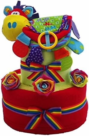 Rainbow Unisex Two Tier Nappy Cake Baby Gift with FREE Delivery