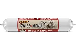 DeliBest SWISS MENU Menu wołowe z ryżem I mokra karma dla psów ze 100% szwajcarskiej wołowiny I bezglutenowa i bez innych dodatków I wysokiej jakości karma dla dorosłych I 200 g kiełbasy dla psów