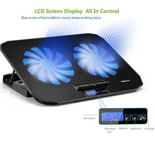 TekHome 2-Lüfter Cooling Pad, Gaming Cooler für Spielkonsolen und für Notebooks bis zu 15.6 Zoll, 5.5-Zoll Fan mit RPM 1500, LCD Windstärke 6, LED-Blaulicht, 5 Ebenenhöhen, 2 USB-Ports.(LTC003S) - 6