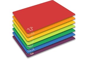 Cutting Board Mats Flexible Plastic Colored Mats with Food Icons, Fotouzy BPA-Free, Non-Porous, Anti-Skid Back and Dishwasher Safe, Set of 7