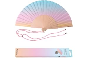 Fisura - Originale ventaglio con motivo. Ventilatore a mano in legno moderno e colorato. Ventaglio con cordino porta ventaglio. Misure: 42,5 x 23 cm.