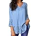 Produktbild SUNNSEAM Damen Tops,Damen Lange Ärmel Einfarbig Oberteil Tops Spitzennähte Shirt Beliebt Lässig Sommerweste Lose Regelmäßige Langarm Gemütlich Bluse