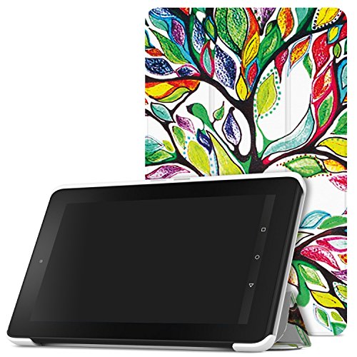 MoKo Fire 2015 7 Zoll Hülle - Ultra Slim Lightweight Schutzhülle Smart Cover Case mit Standfunktion für Amazon Fire Tablet (Vorherige 5th Generationeration - 2015 Modell) Tablet, Glück Baum