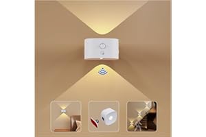 Feallive Lámpara de Pared con Sensor de Movimiento, Luz con Sensor de Movimiento con Batería Recargable Control Táctil 3 Niveles 360° Rotación Libre Mordern Regulable para Salón Dormitorios Blanco