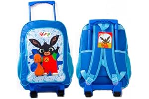 TOP LINEN (NW) LTD Top Linen Kids Travel Trolley Backpack - Wheeled Suitcase Rucksack Bag - Children Favourite Characters Foldable Carry-on Luggage Carrier Bag - Deluxe Bing Trolley Bag