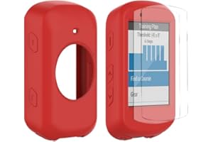 Braleto Coque de Protection Silicone +Lot de 2 Verre Trempé Compatible avec Garmin Edge 530,Protection D'écran en Verre de Dureté 9H GPS Bike Computer Accessoires (Rouge)