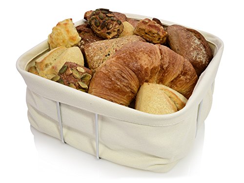 Sänger Brotkorb aus Edelstahl mit Baumwolltasche | 25x25x10 cm | Stilvolles Servieren und Aufbewahren Ihrer Brote und Brötchen dank sytilscher Materialkombination - 2