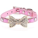FACILLA® Haustier Halsband XS Hundehalsband Katzenhalsband PU Strass-Schleife-Deko Pink
