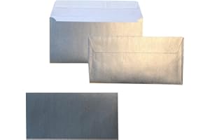 ‎PAPER24 25 farbige Briefumschläge DIN lang ohne Fenster Kuvert 220x110 mm selbstklebend für Hochzeit, Gruß-Karten, Einladungen (99 Silber A)