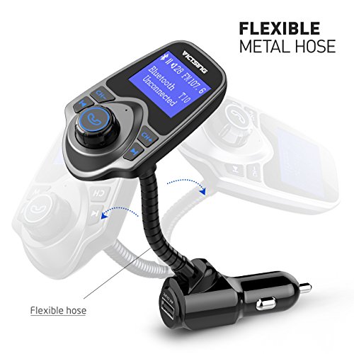 VicTsing Bluetooth FM Transmitter, Wireless In-Car FM Transmitter Radio Adapter Car Kit With USB Car Charger AUX Input 1.44 Inch Display TF Card Slot