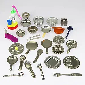 29 Pieces - Miniature Kitchen Set, Mini Kitchen Set, Kitchen Set for Kids Girls, Real Cooking Kit for Play, Steel Kitchen Set for Girls, Choppu Jaman, Miniature Cooking Set (Pack - 29)