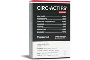 ARAGAN - Synactifs - Circactifs - Complément Alimentaire Circulation, Jambes Lourdes - Vigne Rouge, Raisin, Citron, Sélénium, Huile essentielle - 30 gélules - 15 jours de prise - Fabriqué en France