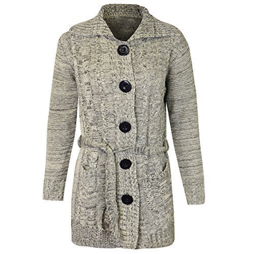 Womens Ladies Grandad Cardigan Long Sleeve Belted Button Chunky