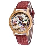 Coolster Blumen Zifferblatt Woodiness Fall Lederband Armbanduhren Armband (Braun)