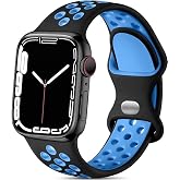 Minesk Apple Watch Seri 1/2/3/4/5/6/7/se/8/ultra İle Uyumlu Delikli Silikon Kordon Kayış 42-44-45-49 mm (Siyah - Mavi)
