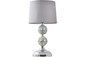 MiniSun | Modern Chrome and Mosaic Glass Table Lamp with a Grey Shade | Table Lamps, Home Décor & Improvement Essential