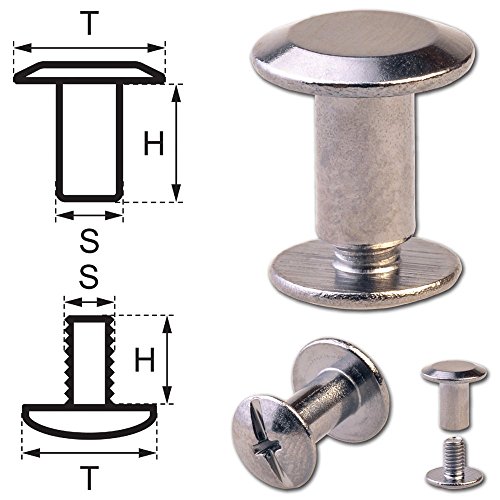 25 Schraubnieten Gürtelschrauben Buchschrauben Chicagoschrauben Nieten zum Schrauben 7MM nickel-geschwärzt