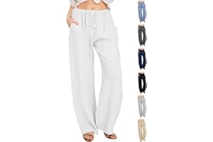 CheChury Pantalon Lin Femme Été Décontractés Pantalons Mode Coton Chanvre Confortable Jogging Plage Rétro Pants Taille Elastique Pantalon avec Poches