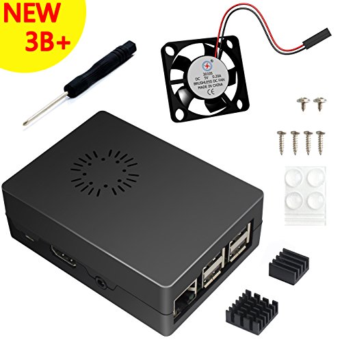 ABS Negro Caja Para Raspberry Pi 3 Modelo B  Plus With Ventilador  Dos Disipadores De Calor