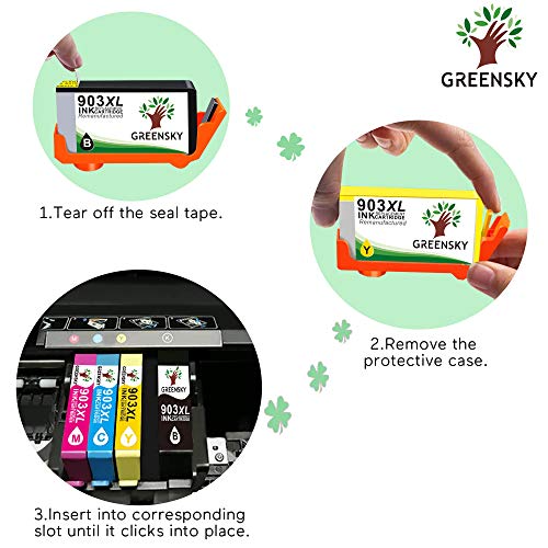 GREENSKY 4 paquetes cartucho de tinta compartible de reemplazo para HP 903 903XL para HP Officejet 6950 6960 6970 Impresora -  1Negro  1Cian  1Amarillo  1Magenta 