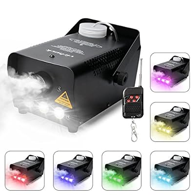 Virhuck Machine à Fumée 500W LED Lumières 7 Couleurs Télécommande sans Fil, Fogger Lumières d'effet de Scène Halloween Disco Bar DJ Club Mariage Anniversaire Soirée