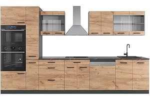 Vicco Mueble de Cocina R-Line, Oro Power Roble/Antracita, 350 cm con Armario Alto, sin encimera