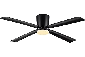 Newday Ventilatore da Soffitto con lampada e telecomando Nero, 122cm Ventilatore da soffitto con luci LED, Ventilatore da Soffitto Reversibile, 4 Pales Soffitto con Luce con 6 velocità, Motore DC