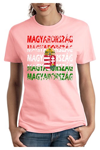 OM3 – MAGYARORSZÁG – Damen T-Shirt tailliert – HUNGARY EM 2016 FRANKREICH FRANCE FUSSBALL FANSHIRT SOCCER SPORT TRIKOT EUROPAMEISTER, S, rosa