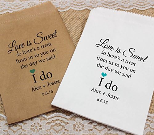 Personalised Wedding Sweet Bags WE Said I DO Love Candy Cart Wedding Favours Confetti Engagement (50, Brown Kraft)