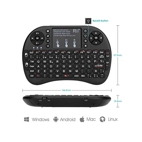 (Actualizado, Retroiluminado) Rii i8+ Mini teclado inalámbrico 2.4Ghz con touchpad integrado, retroiluminación Led y… - Image 3