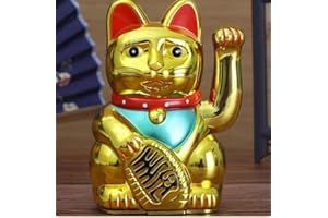 THP DEALS 6 Inch Lucky Waving Cat, Japanese Waving Cat Large Gold Waving Hand Paw Up Wealth Prosperity Welcoming Cat Good Luck Feng Shui Decoration, for Fortune Luck Wealth Prosperity