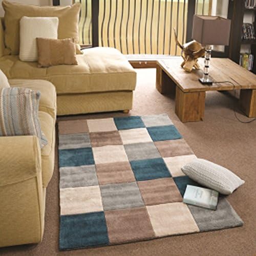 etrading1 Infinite Inspire Squared Polyester Rug, 160 cm x 230 cm, Teal/Duck Egg