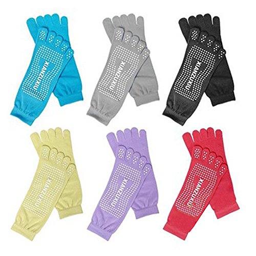 Sijueam 3/6 paires Chaussettes Antidérapantes de Yoga / Pilates / Arts Martiaux / danse Sport Sock en Coton pour Homme Femme Confortable ahérence sur le tapis, orteils séparés