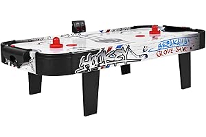GOPLUS Table de Hockey sur Air avec Compteur de Points Electronique LED, 2 Palets, 2 Poussoirs, 2 Cages de But, pour Loisirs et Divertissement, 42 Pouces
