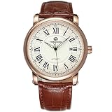 Gute Dapper Herren Automatische mechanische Rose Gold Armbanduhr mit weißem Zifferblatt und Lederband