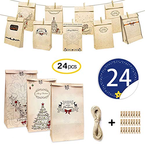 Yokunat Weihnachtsgeschenktüten aus Kraftpapier für Klassenzimmer Dekoration