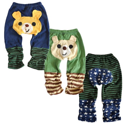 Set 3 LOCOMO Baby Boy Cartoon Animal Bear Striped Star Pant Medium FBT001BM