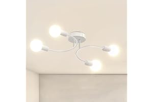 niuniaj Plafonnier Industriel,4 Lumières Lustre E27,Plafonnier Vintage Blanc,Lustre pour Salon,Chambre,Cuisine,Salle à Manger,Diamètre 60CM(Ampoule non Incluse)